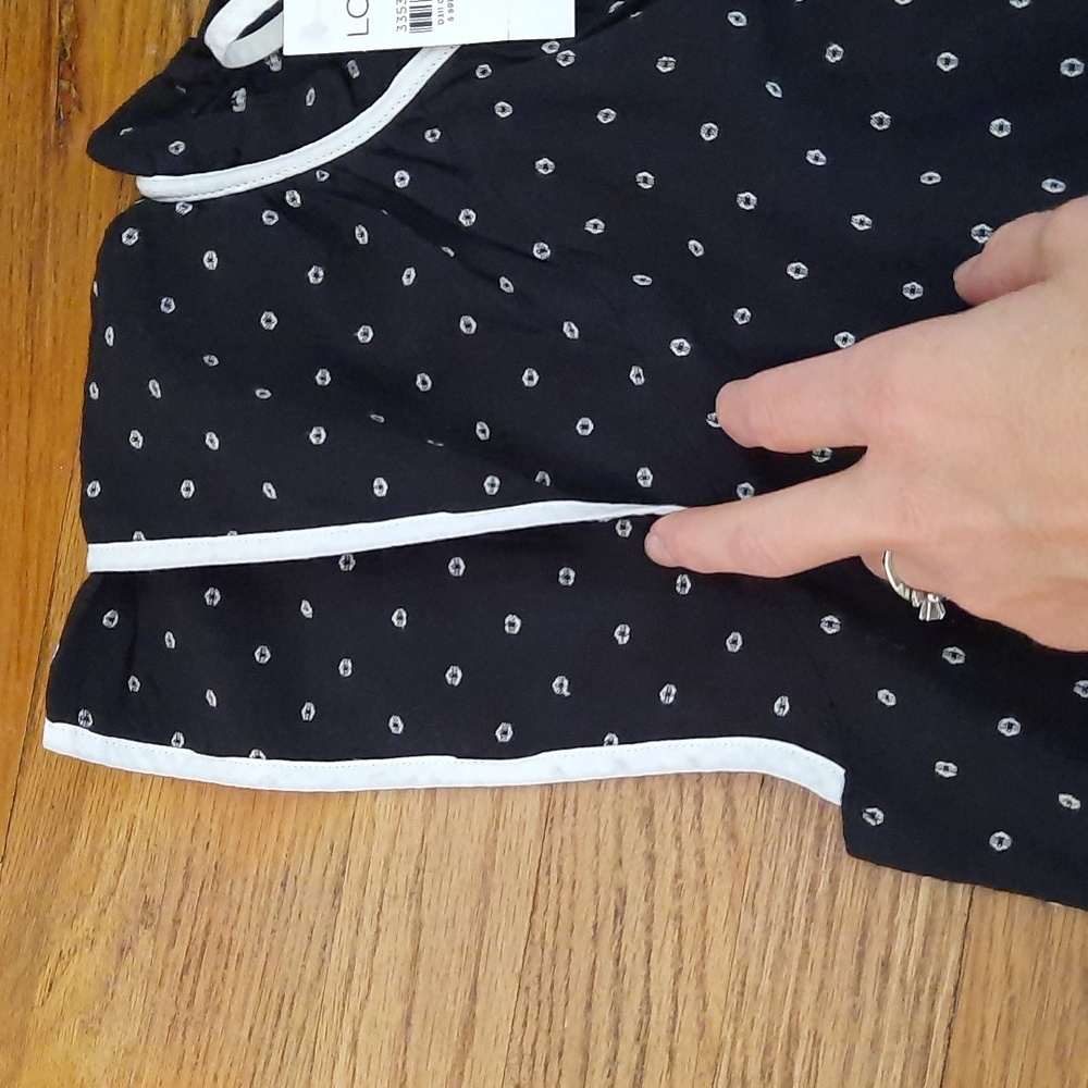 NWT LOFT clip dot tie neck button front ruffle sleeve top small - Picture 6 of 7